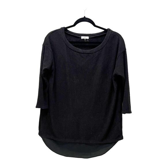 Urban Outfitters Black Terry Cloth Sheer Ruffle Hem 3/4 Sleeve Blouse Size Small - Picture 1 of 7
